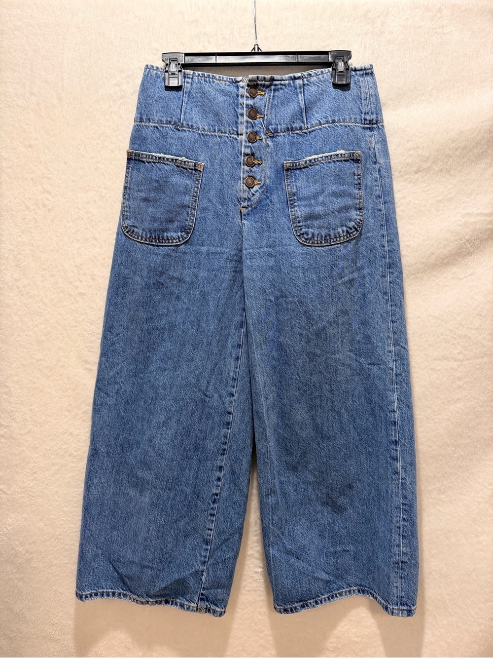 Free People Old West Wide Leg Jeans Cinch Back Button Fly Blue 28 - Picture 6 of 12
